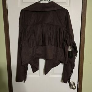 Stylish Fringe Jacket in Dark Brown